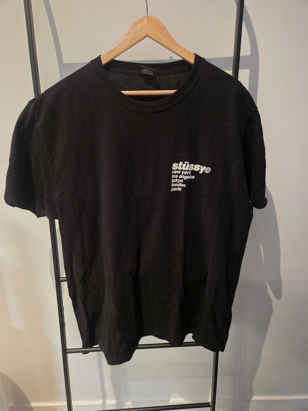Stussy Black Short Sleeve Tee with White Chest Logo